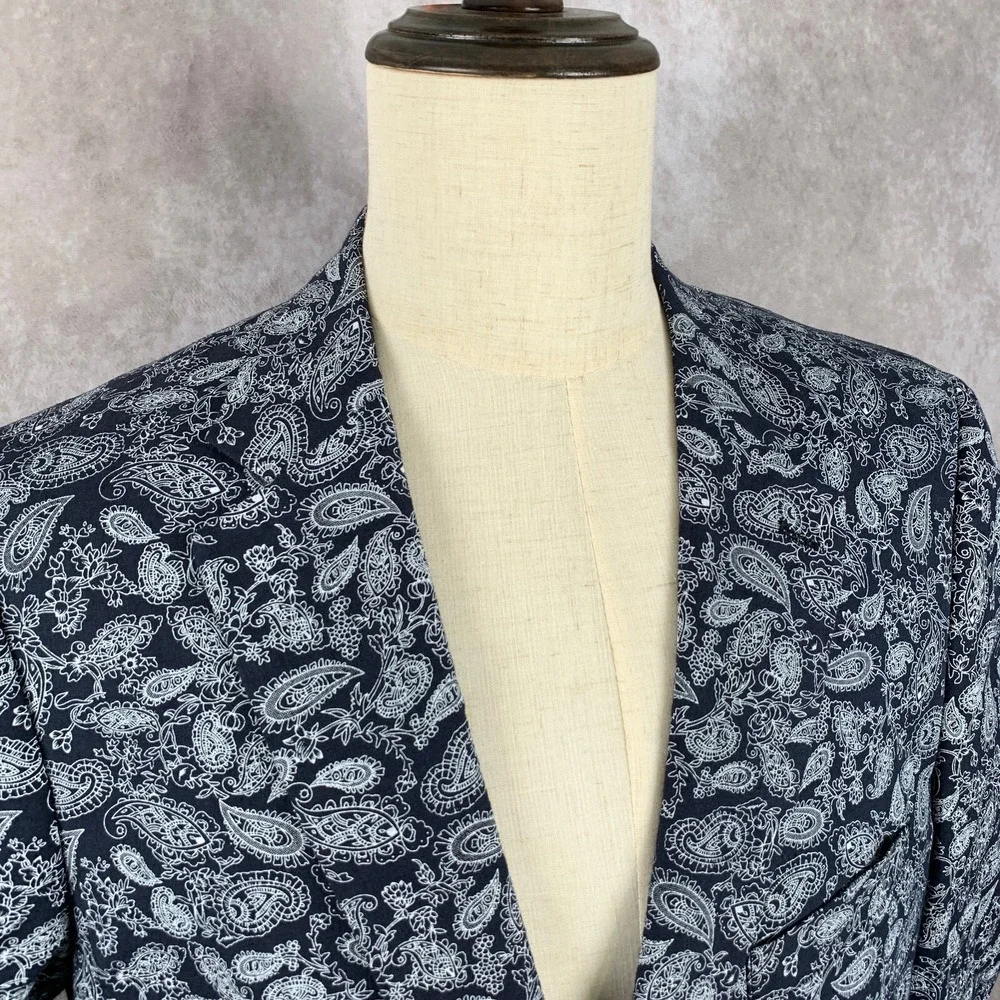 Alan Flusser Linen Blazer Jacket Men Large Paisley Sport Coat Preppy Modern